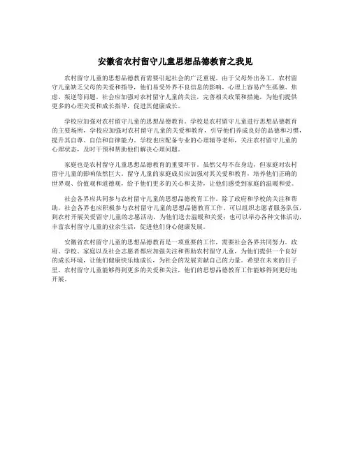 安徽省农村留守儿童思想品德教育之我见
