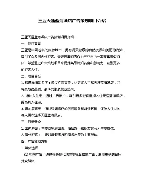 三亚天涯蓝海酒店广告策划项目介绍