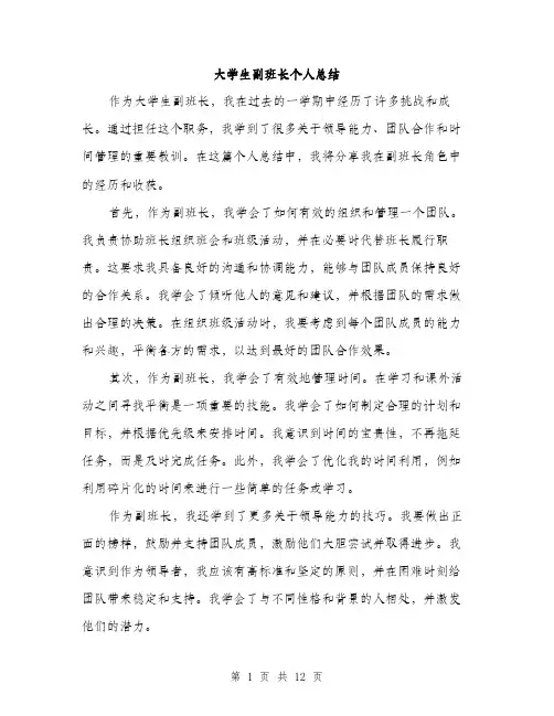 大学生副班长个人总结（5篇）