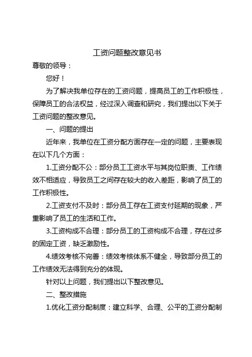 工资问题整改意见书