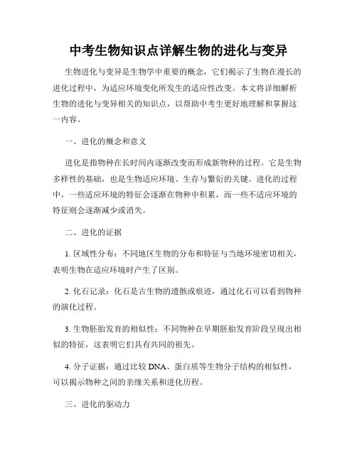 中考生物知识点详解生物的进化与变异