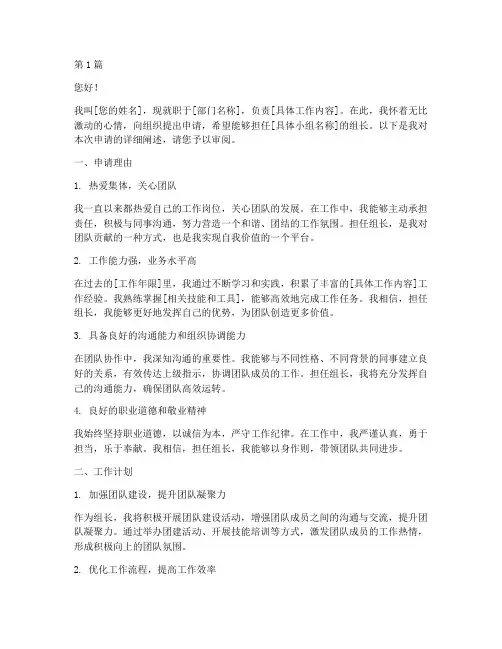 任命组长申请书范文模板(3篇)