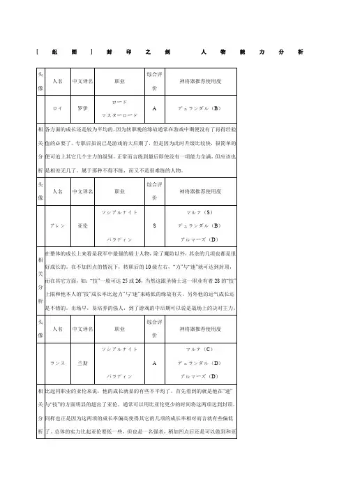封印之剑s级人物分析