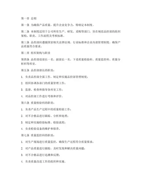 品控部管理制度模板
