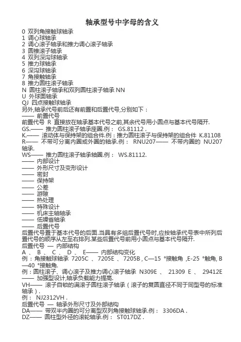 轴承型号中字母的含义