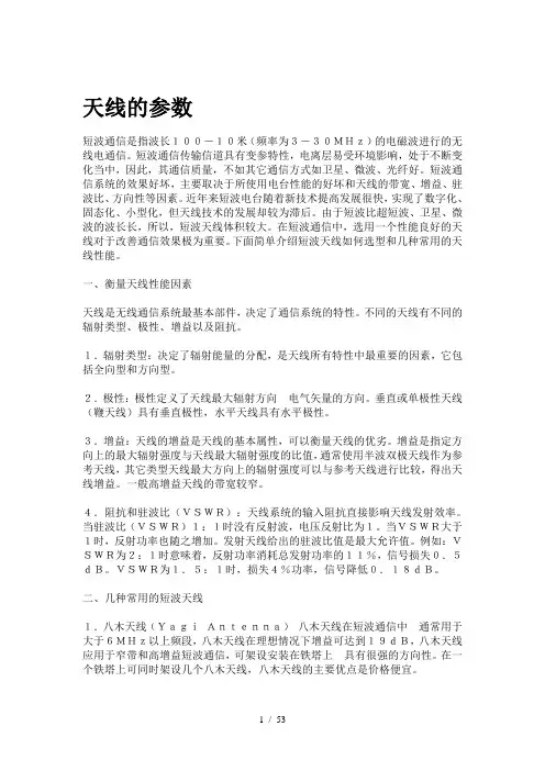 汽车收音机天线的参数