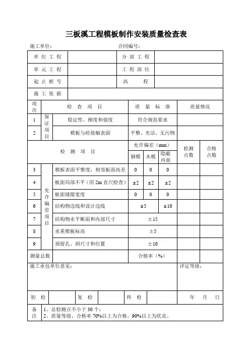 模板制作安装质量检查表