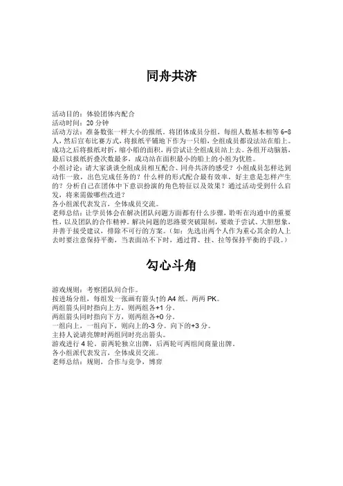 人力资源管理实训破冰游戏