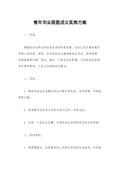 青年创业联盟成立实施方案
