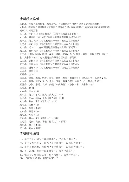 清朝后宫编制