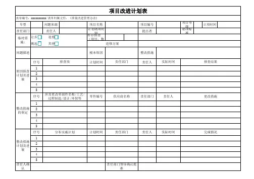项目改进计划表模板