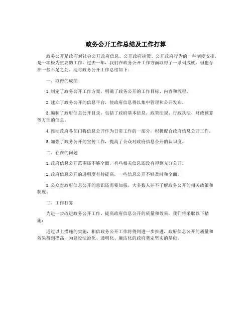 政务公开工作总结及工作打算