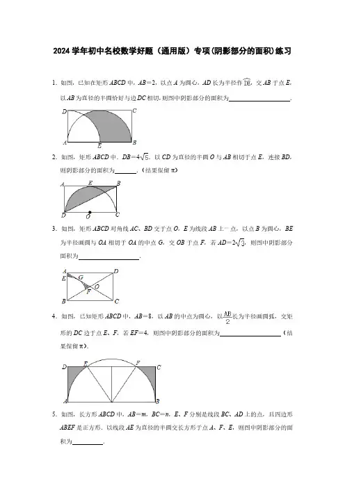 2024学年初中名校数学好题(通用版)专项(阴影部分的面积)练习(附答案)