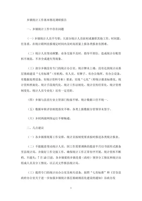 最新乡镇统计工作基本情况调研报告