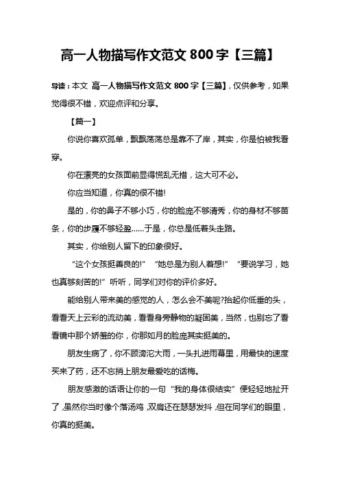 高一人物描写作文范文800字【三篇】