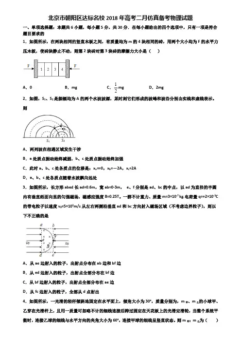 北京市朝阳区达标名校2018年高考二月仿真备考物理试题含解析