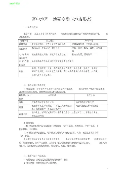 2020高中地理地壳变动与地表形态