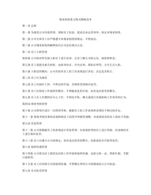 规章制度条文格式模板范本