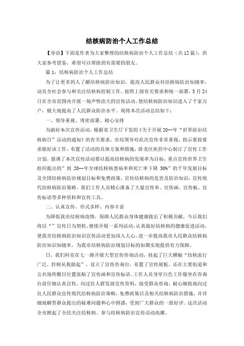 结核病防治个人工作总结