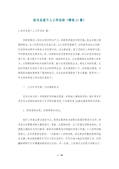 技术总监个人工作总结(精选11篇)