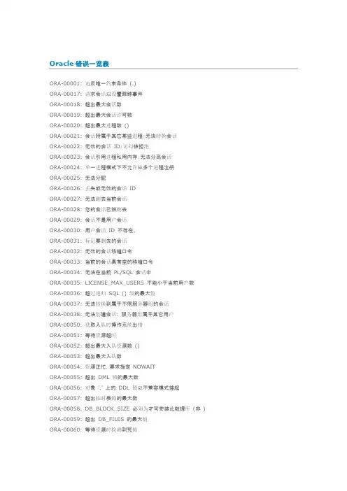 Oracle错误一览表汇编