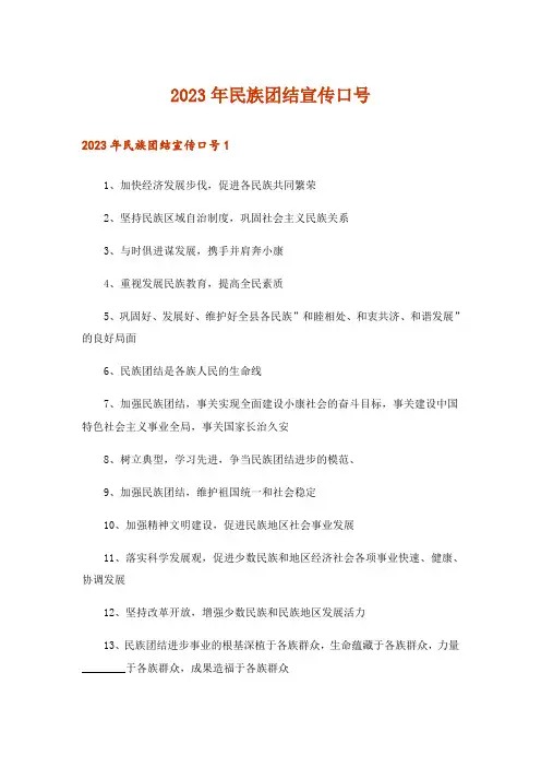 2023年民族团结宣传口号