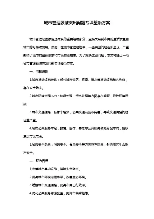 城市管理领域突出问题专项整治方案