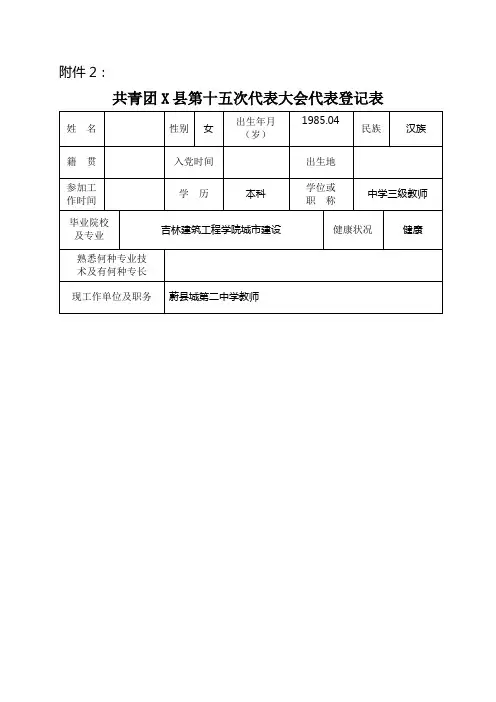 共青团X县第十五次代表大会代表登记表1