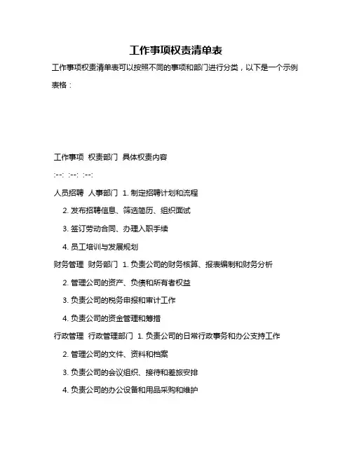 工作事项权责清单表