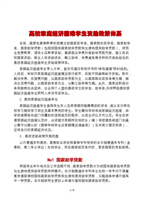 高校家庭经济困难学生资助政策体系包括哪些内容