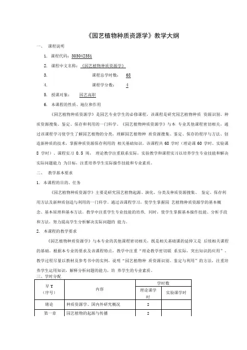 《园艺植物种质资源学》教学大纲(1).doc