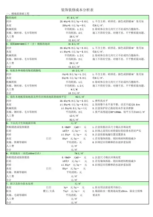 装饰装修成本分析表
