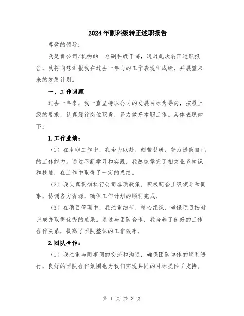 2024年副科级转正述职报告