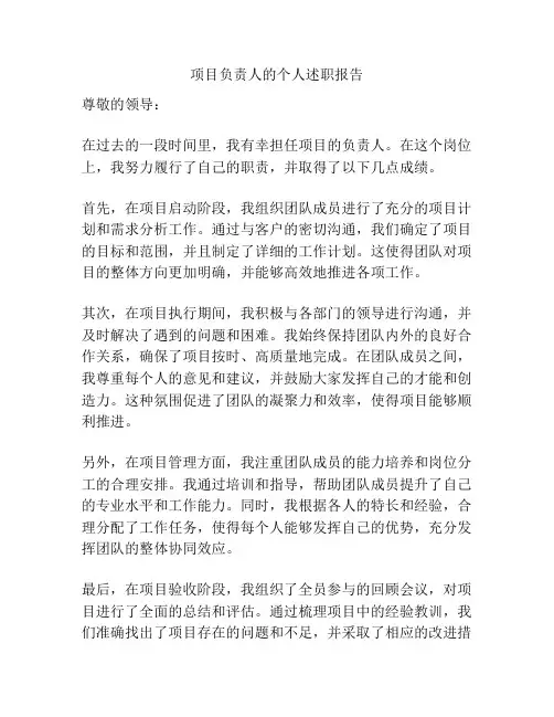 项目负责人的个人述职报告