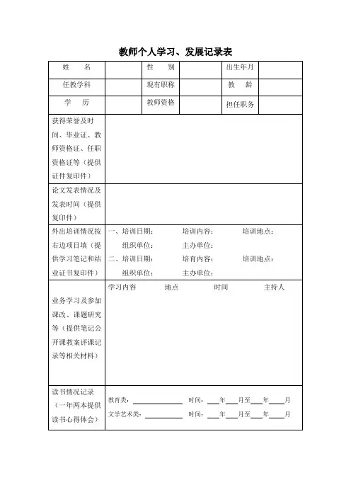 教师个人专业发展记录表