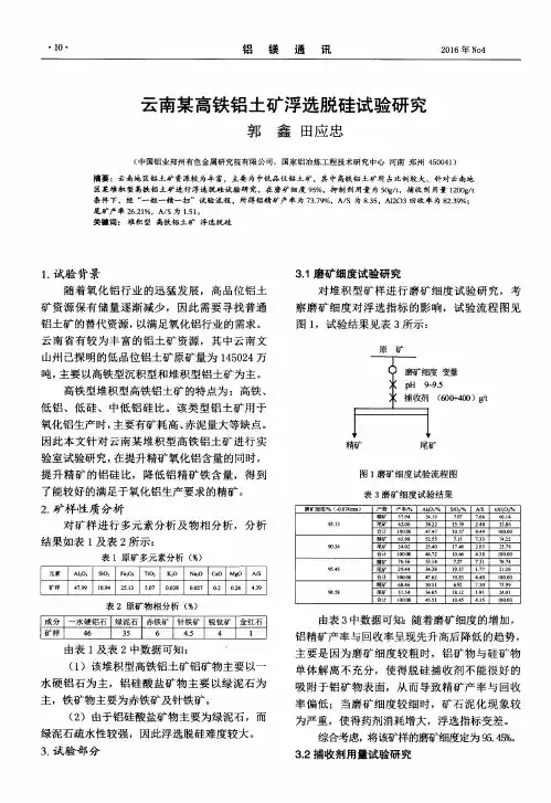 云南某高铁铝土矿浮选脱硅试验研究
