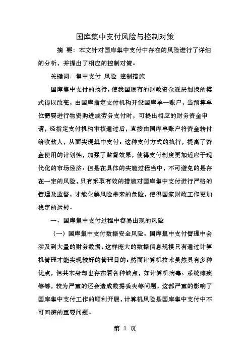国库集中支付风险与控制对策