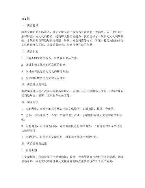 多元文化调研实验报告(3篇)