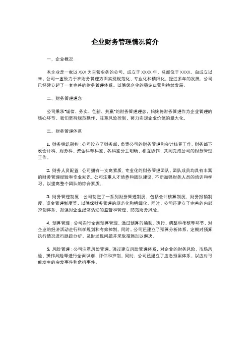 企业财务管理情况简介