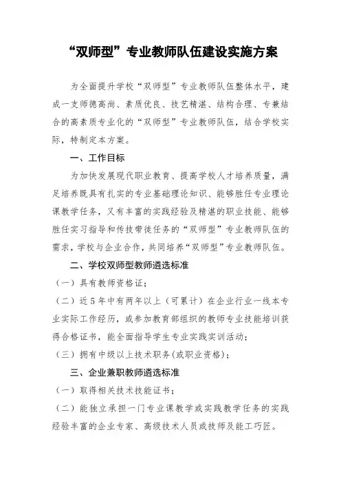 双师型教师建设方案