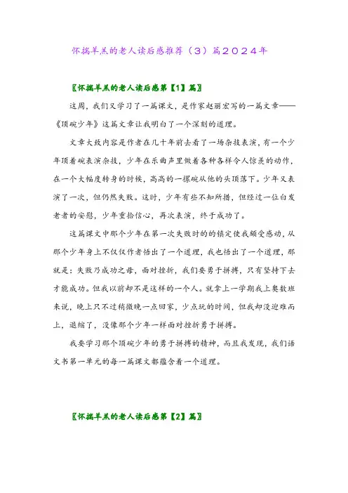 怀揣羊羔的老人读后感推荐(3)篇2024年