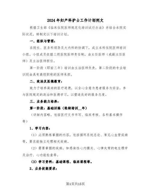 2024年妇产科护士工作计划例文（6篇）