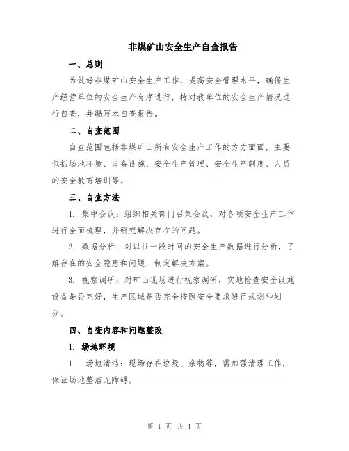 非煤矿山安全生产自查报告