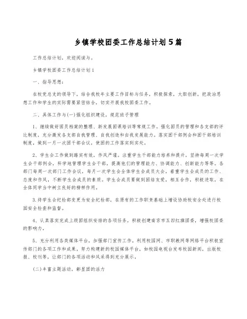 乡镇学校团委工作计划5篇