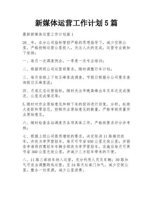 新媒体运营工作计划5篇