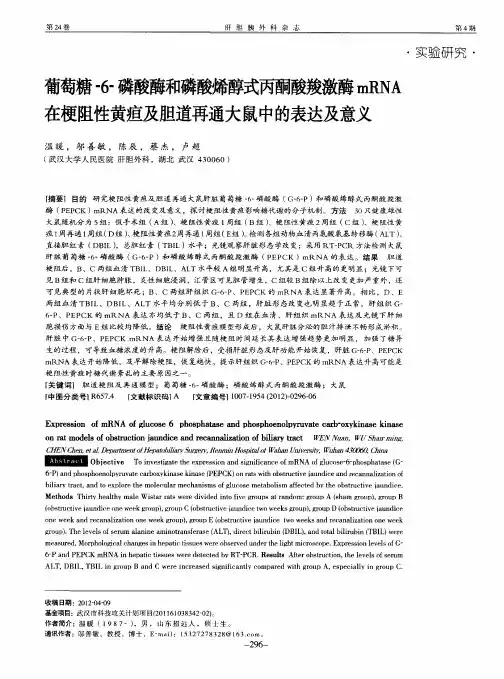 葡萄糖-6-磷酸酶和磷酸烯醇式丙酮酸羧激酶mRNA在梗阻性黄疸及胆道再通大鼠中的表达及意义