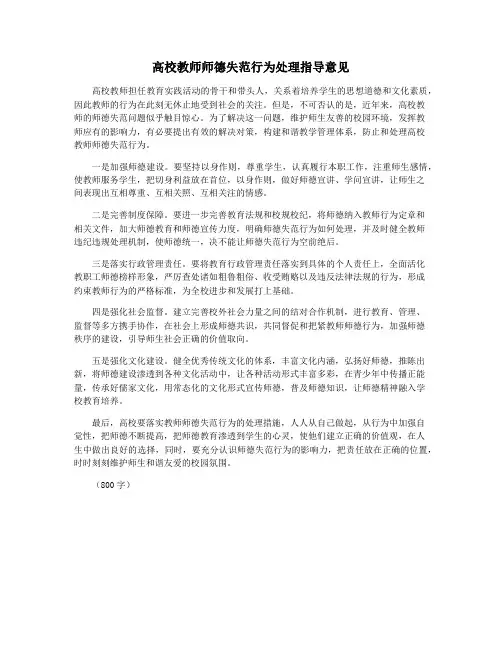 高校教师师德失范行为处理指导意见