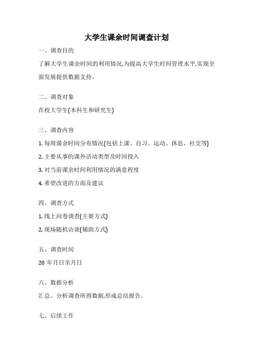 大学生课余时间调查计划