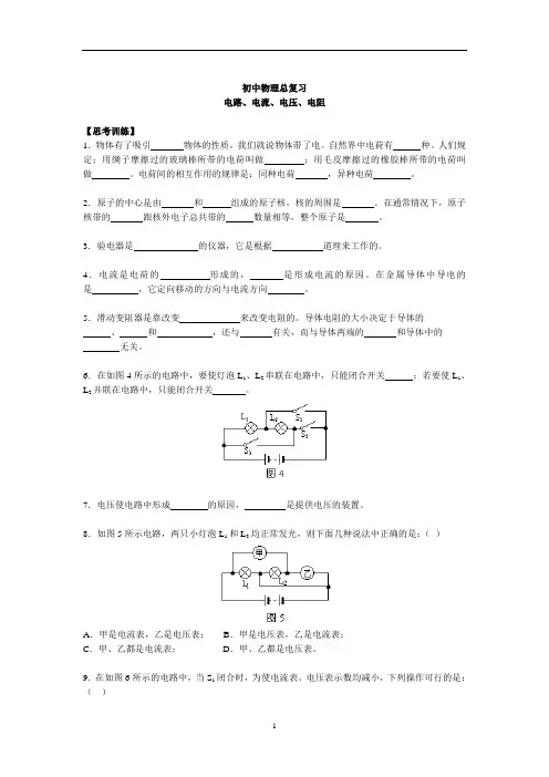 初中物理总复习(电路电流电压电阻)