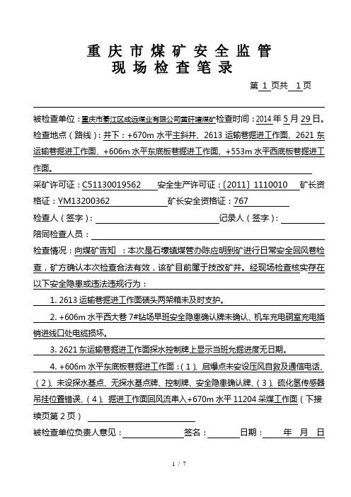 煤矿安全执法检查文书(样本)-5